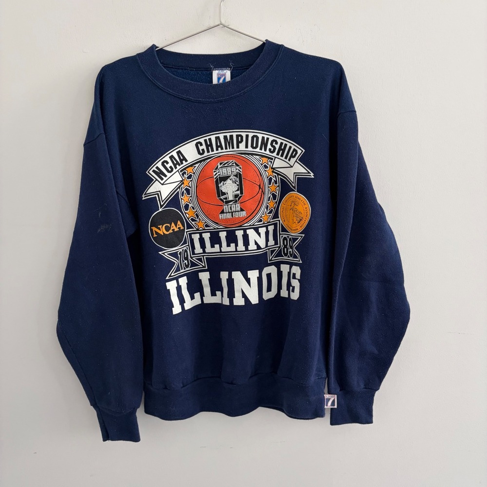 Vintage Logo 7 Illinois Illini 1989 NCAA Final Four Championship Sweatshirt Navy